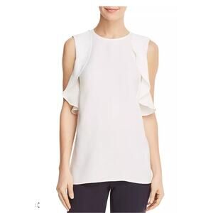 Lafayette 148 New York Ivory Harley Ruffle-Sleeve Silk Blouse, Size L